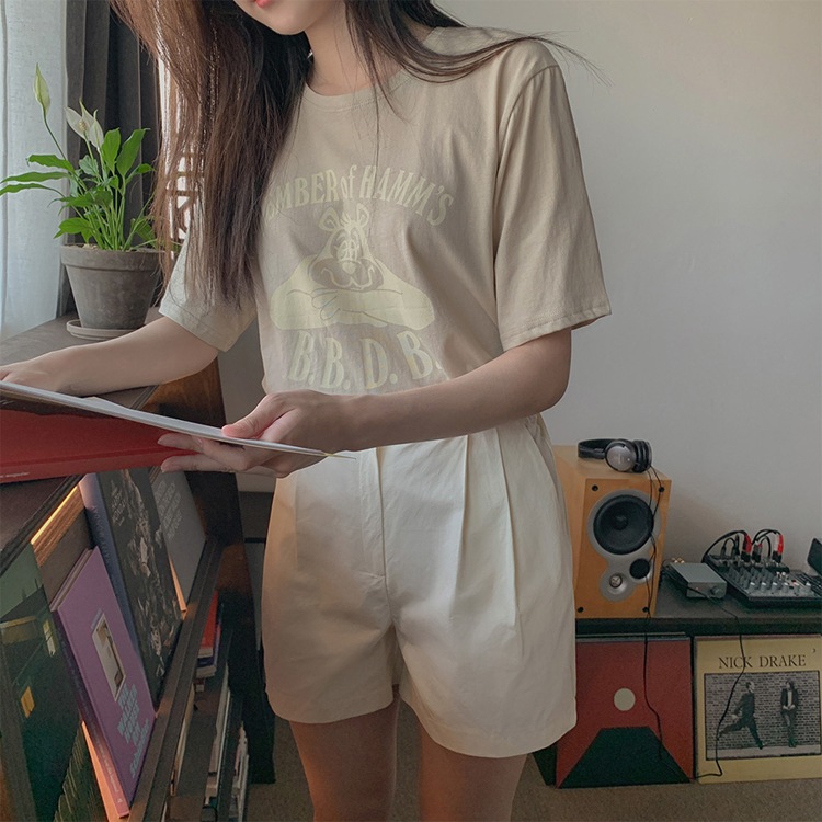 韓国　かわいいプリント　5分袖 Tシャツ