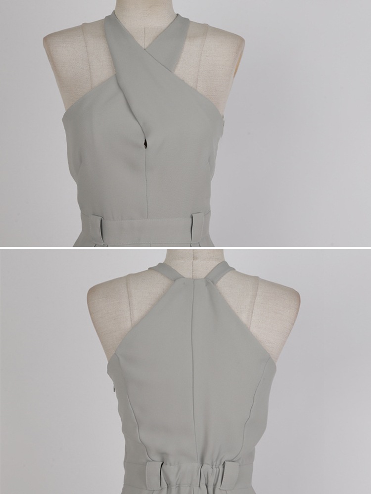 クロスネック ノースリーブ ワイドパンツ サロペット