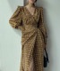 ロング丈 カシュクール Vネック ラップワンピース