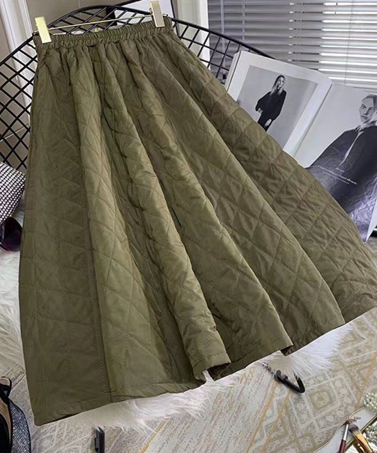 Aライン 中綿入り キルティング ミモレ丈 オーバースカート

