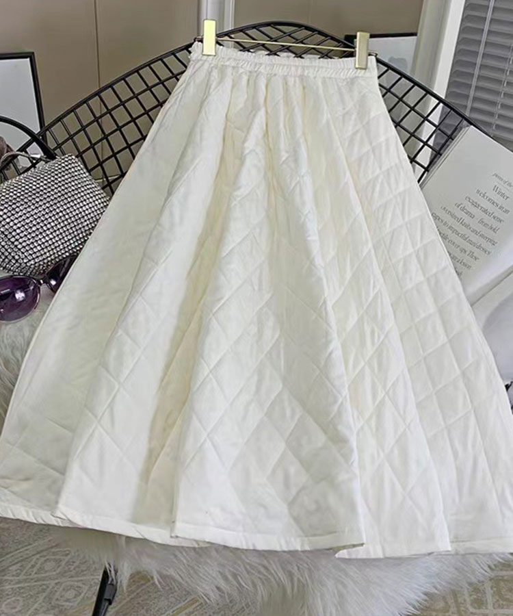 Aライン 中綿入り キルティング ミモレ丈 オーバースカート

