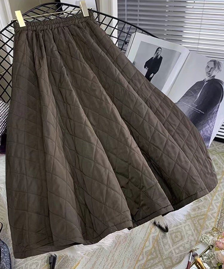 Aライン 中綿入り キルティング ミモレ丈 オーバースカート

