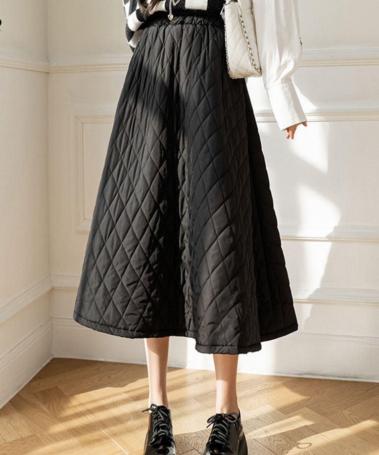 Aライン 中綿入り キルティング ミモレ丈 オーバースカート

