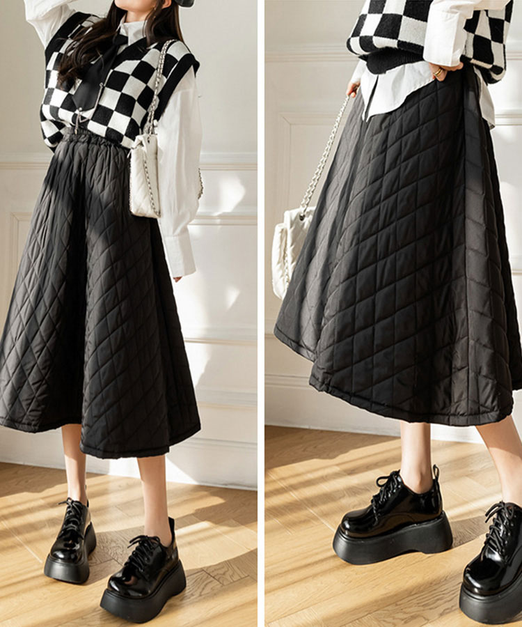 Aライン 中綿入り キルティング ミモレ丈 オーバースカート

