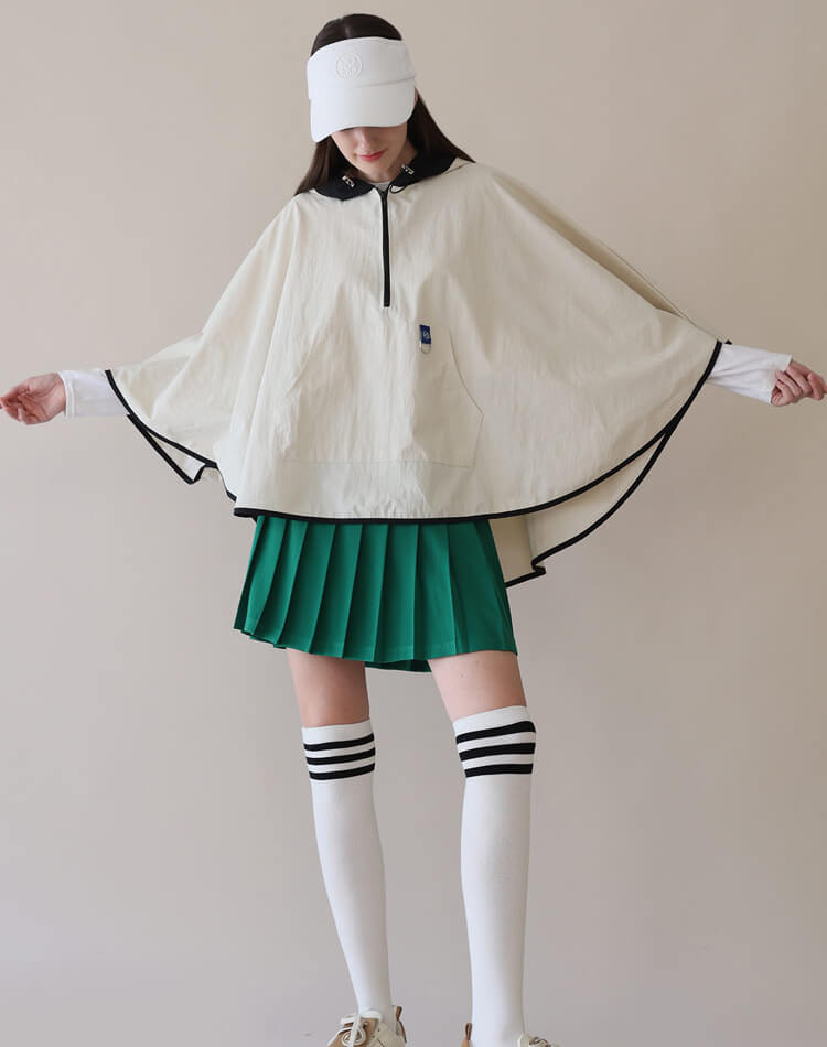 配色 フード付き レインポンチョ レインコート 