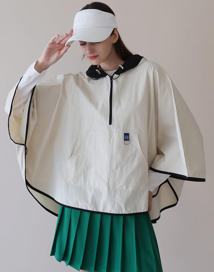 配色 フード付き レインポンチョ レインコート 