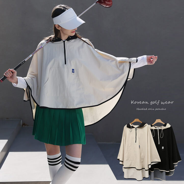 配色 フード付き レインポンチョ レインコート 