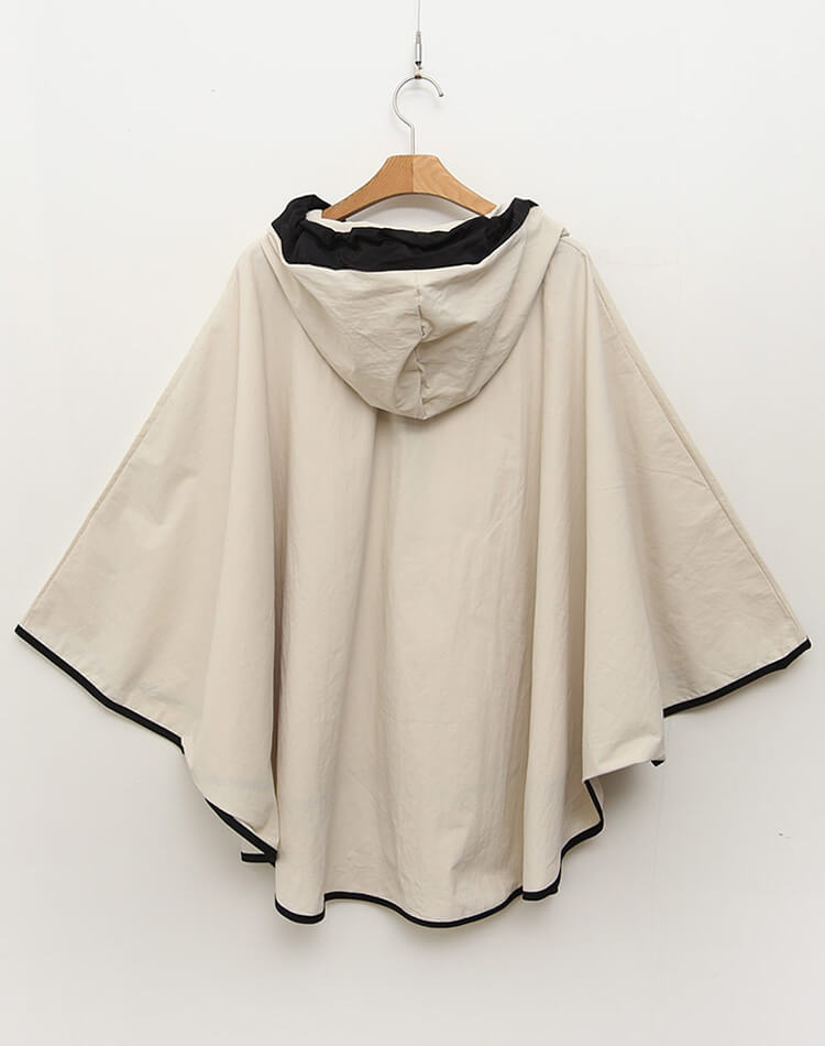 配色 フード付き レインポンチョ レインコート 