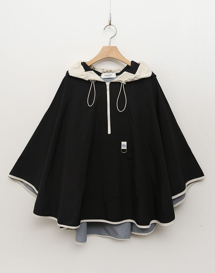 配色 フード付き レインポンチョ レインコート 