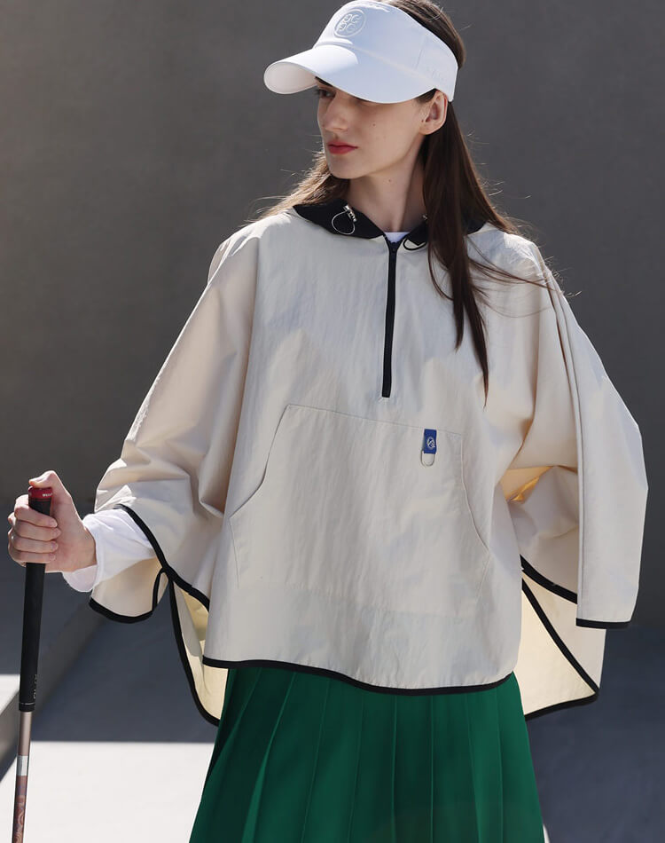 配色 フード付き レインポンチョ レインコート 