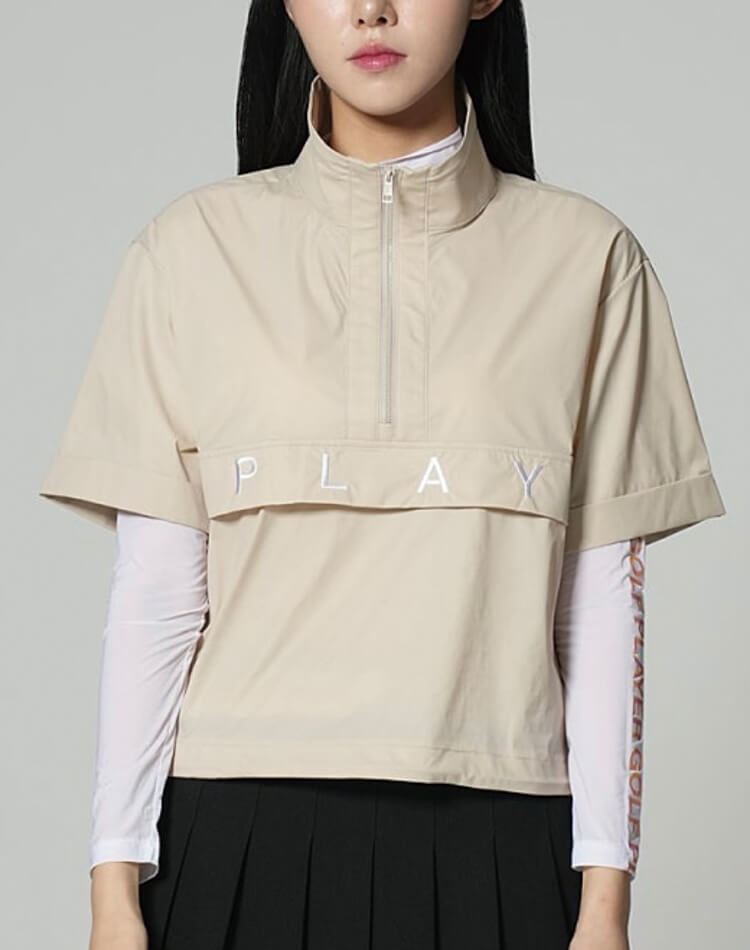 ハーフジップ 半袖 ショート丈 トップス 韓国 ゴルフウェア