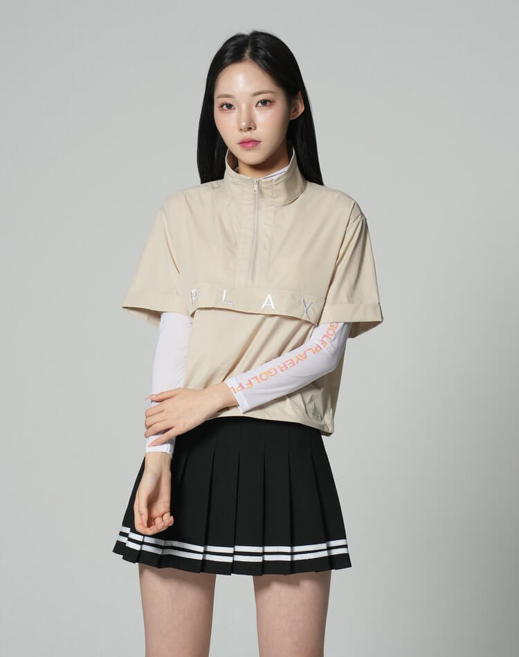 ハーフジップ 半袖 ショート丈 トップス 韓国 ゴルフウェア