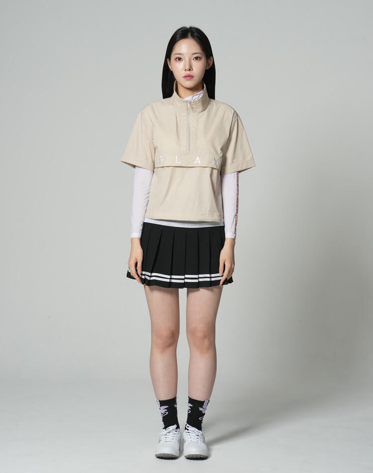 ハーフジップ 半袖 ショート丈 トップス 韓国 ゴルフウェア