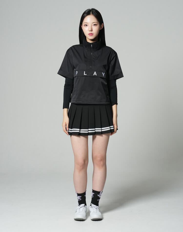 ハーフジップ 半袖 ショート丈 トップス 韓国 ゴルフウェア