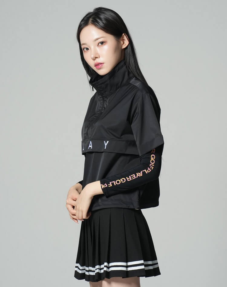 ハーフジップ 半袖 ショート丈 トップス 韓国 ゴルフウェア