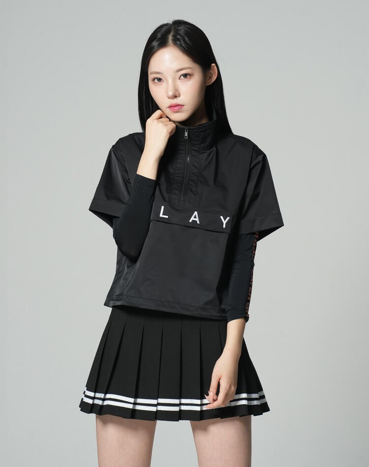 ハーフジップ 半袖 ショート丈 トップス 韓国 ゴルフウェア