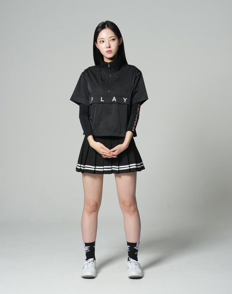 ハーフジップ 半袖 ショート丈 トップス 韓国 ゴルフウェア