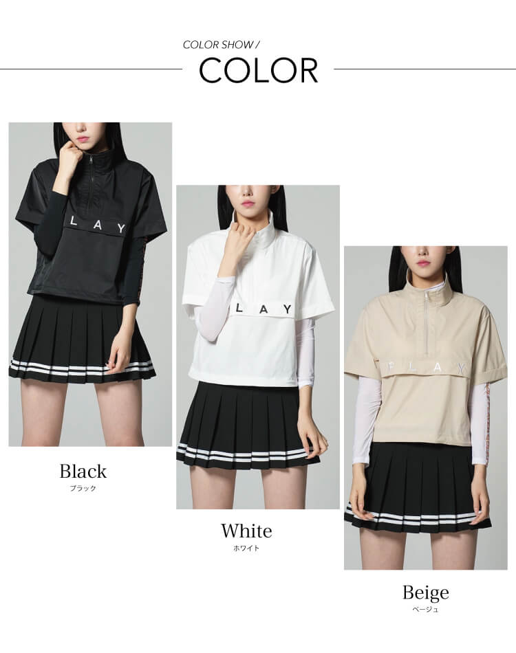 ハーフジップ 半袖 ショート丈 トップス 韓国 ゴルフウェア