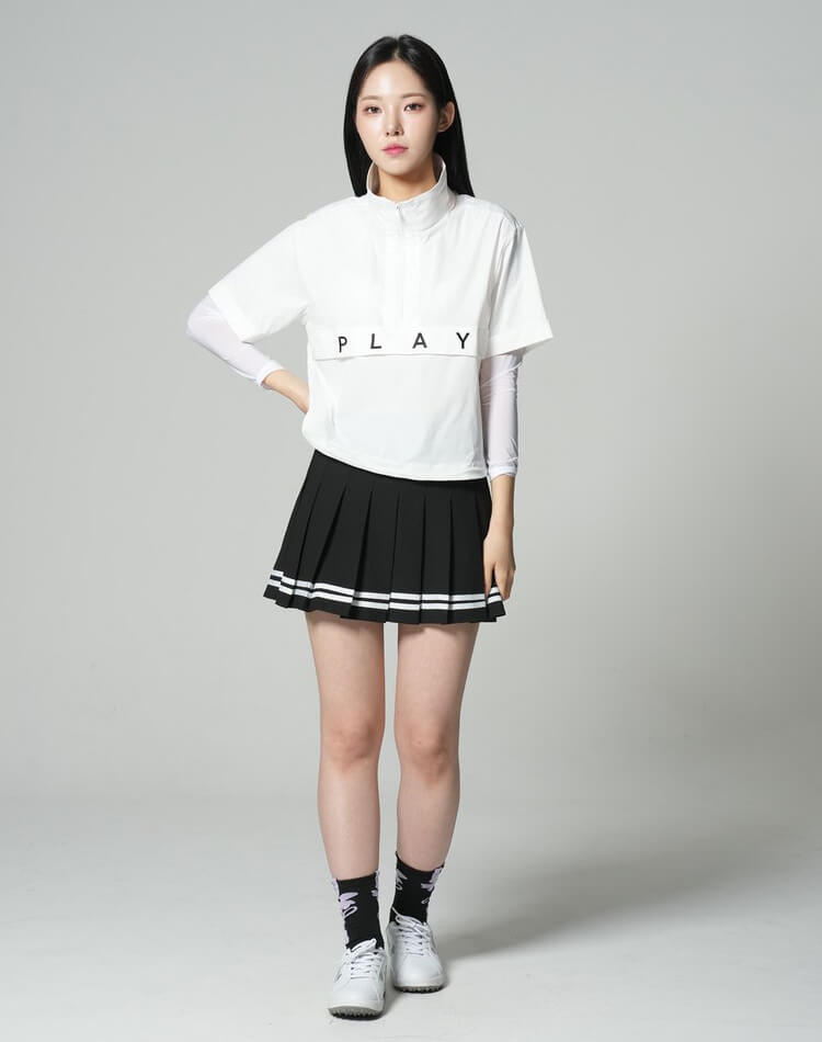 ハーフジップ 半袖 ショート丈 トップス 韓国 ゴルフウェア