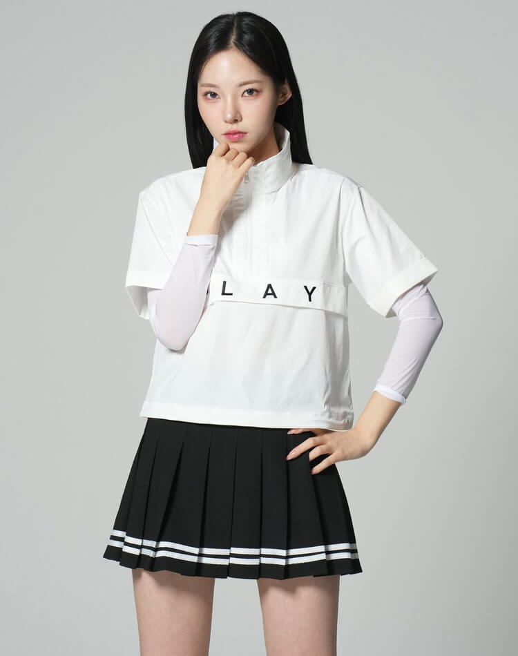 ハーフジップ 半袖 ショート丈 トップス 韓国 ゴルフウェア