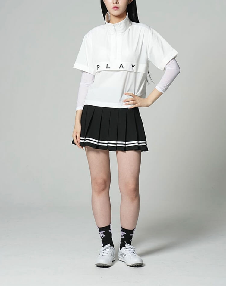 ハーフジップ 半袖 ショート丈 トップス 韓国 ゴルフウェア