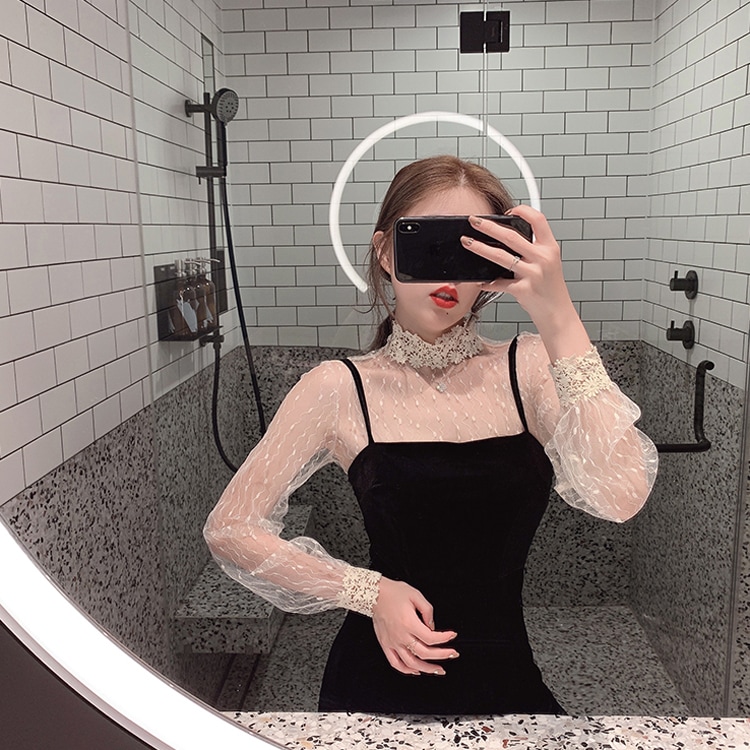 ケミカルレース ハイネック シースルーインナー