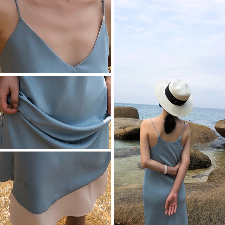 サテン キャミソール ロングワンピース