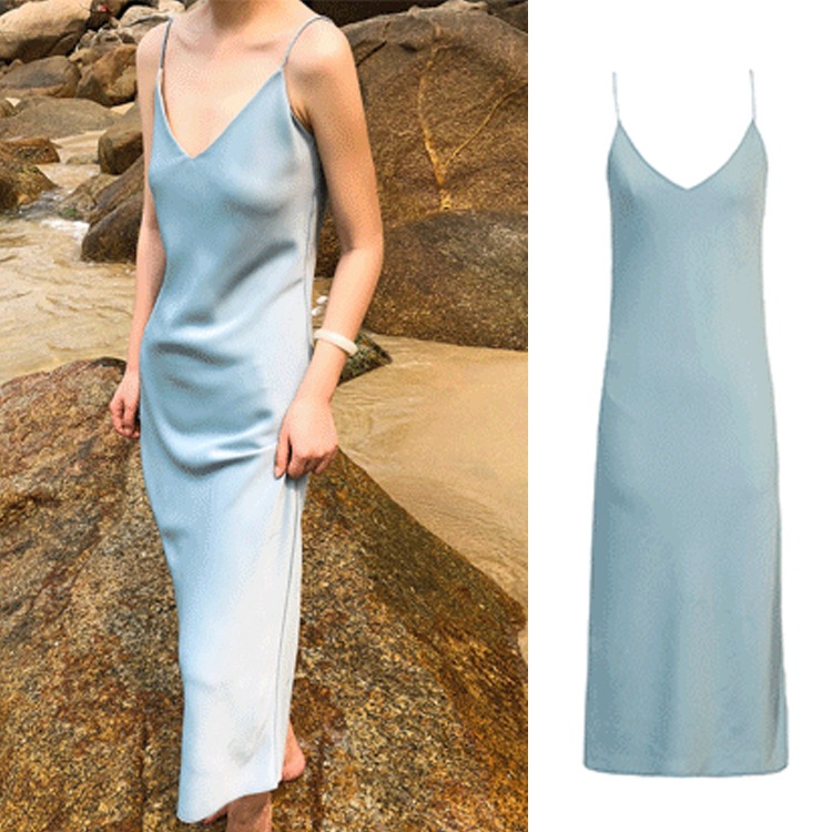 サテン キャミソール ロングワンピース