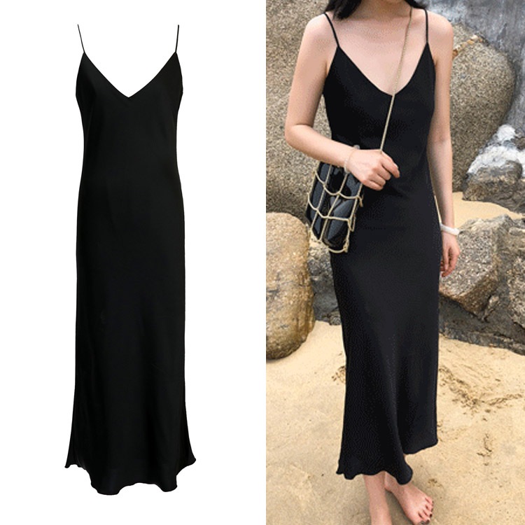 サテン キャミソール ロングワンピース