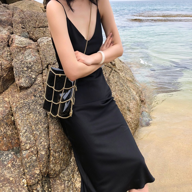 サテン キャミソール ロングワンピース