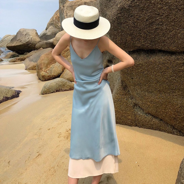 サテン キャミソール ロングワンピース