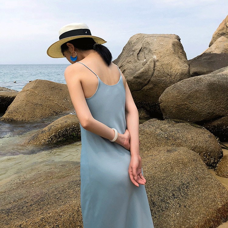 サテン キャミソール ロングワンピース