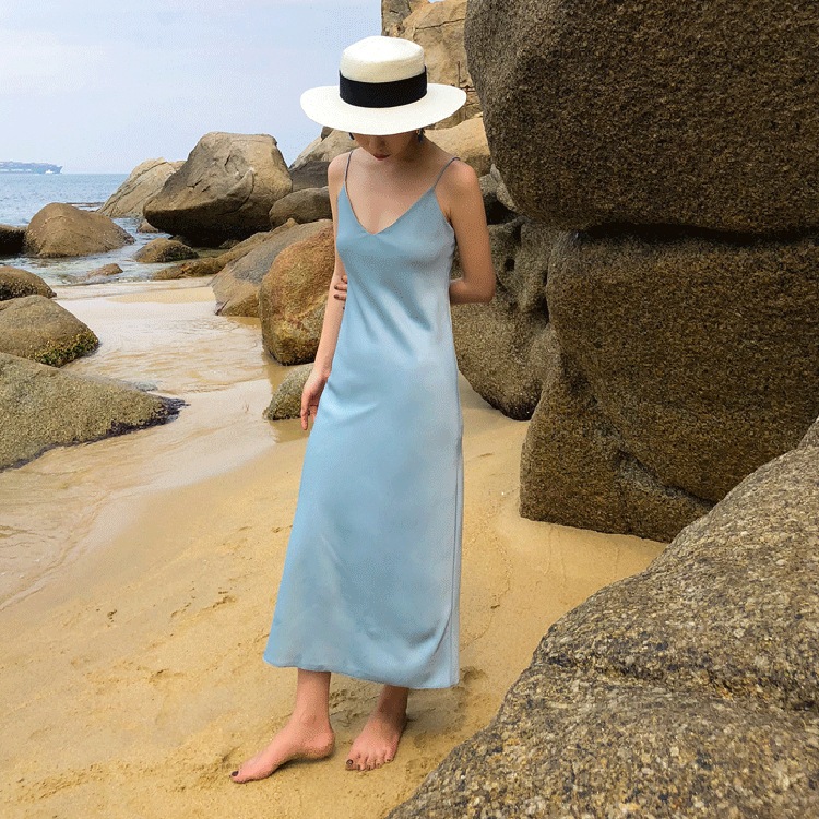 サテン キャミソール ロングワンピース