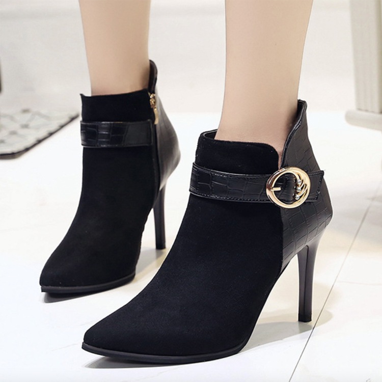 レザー スウェード 切り替え ピンヒール ブーティー