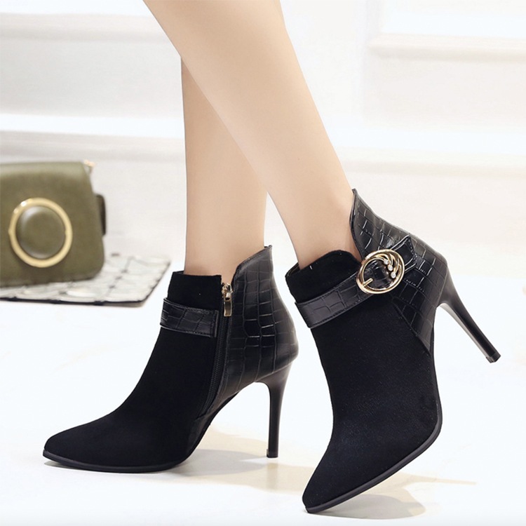 レザー スウェード 切り替え ピンヒール ブーティー