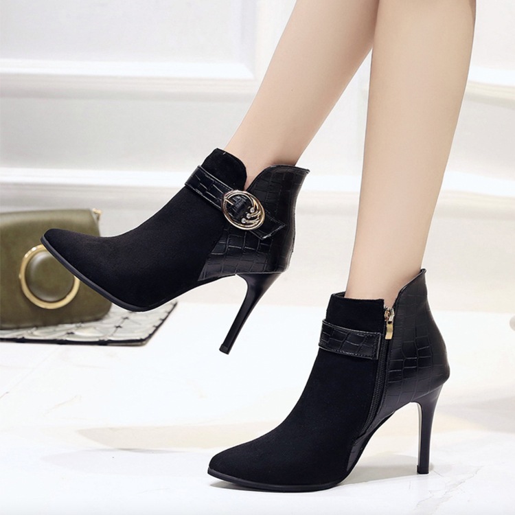 レザー スウェード 切り替え ピンヒール ブーティー