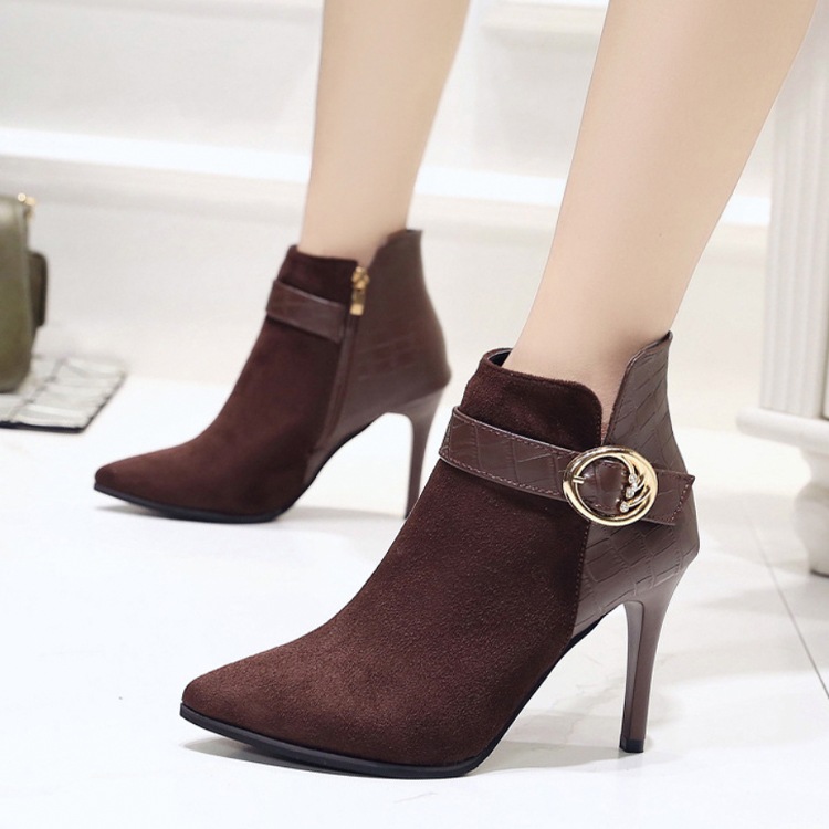 レザー スウェード 切り替え ピンヒール ブーティー