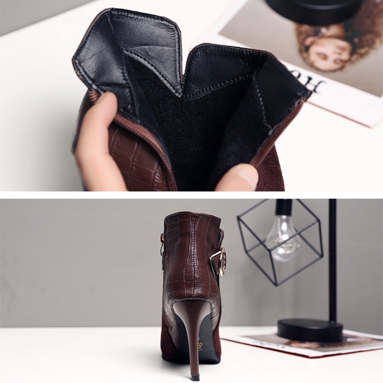 レザー スウェード 切り替え ピンヒール ブーティー