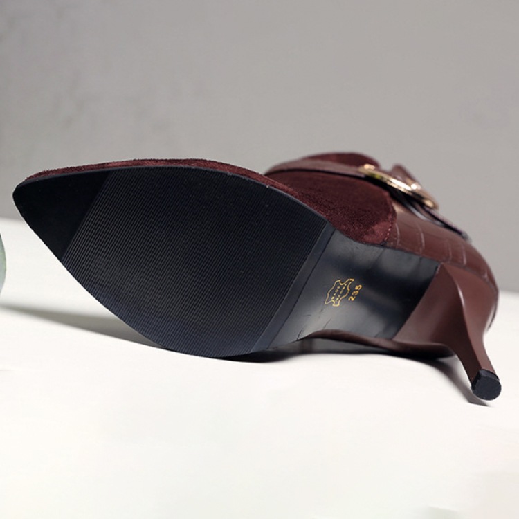 レザー スウェード 切り替え ピンヒール ブーティー