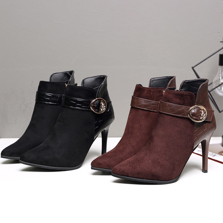 レザー スウェード 切り替え ピンヒール ブーティー