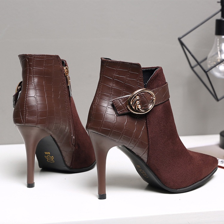 レザー スウェード 切り替え ピンヒール ブーティー