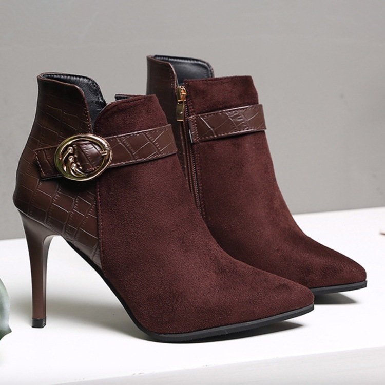 レザー スウェード 切り替え ピンヒール ブーティー