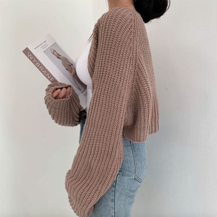 ランタンスリーブ ショート丈 ボレロ ニット カーディガン