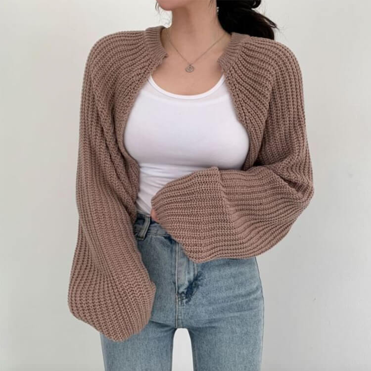 ランタンスリーブ ショート丈 ボレロ ニット カーディガン