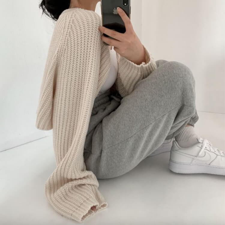 ランタンスリーブ ショート丈 ボレロ ニット カーディガン