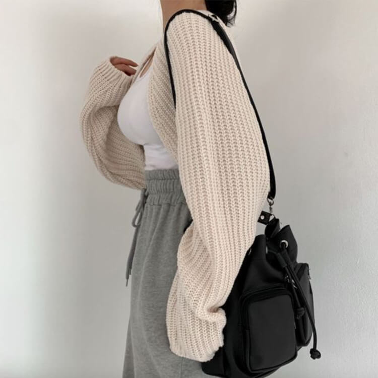 ランタンスリーブ ショート丈 ボレロ ニット カーディガン