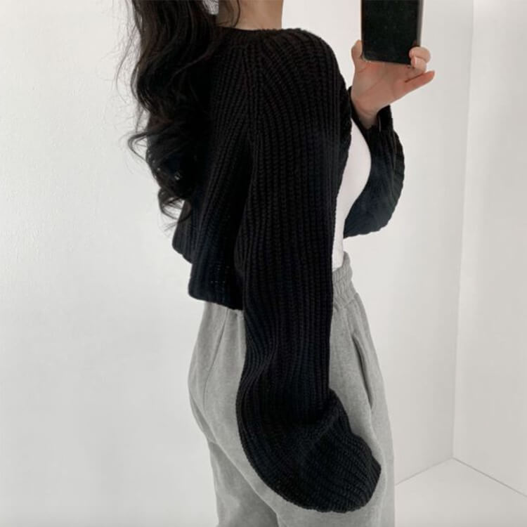 ランタンスリーブ ショート丈 ボレロ ニット カーディガン