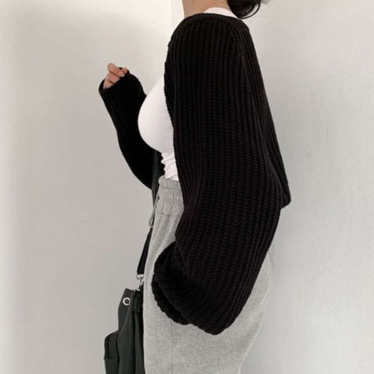 ランタンスリーブ ショート丈 ボレロ ニット カーディガン