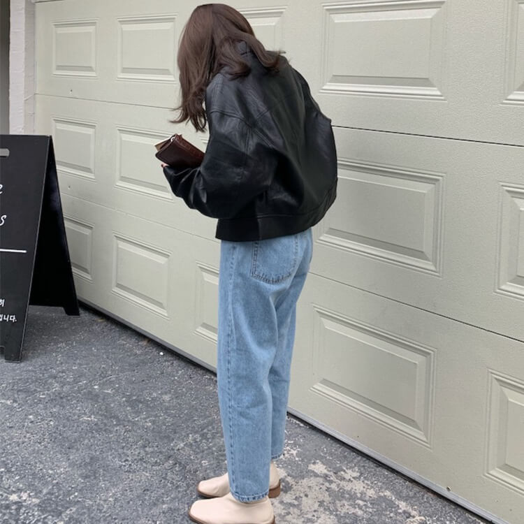 ゆったり ステンカラー フェイクレザー ジャケット コート