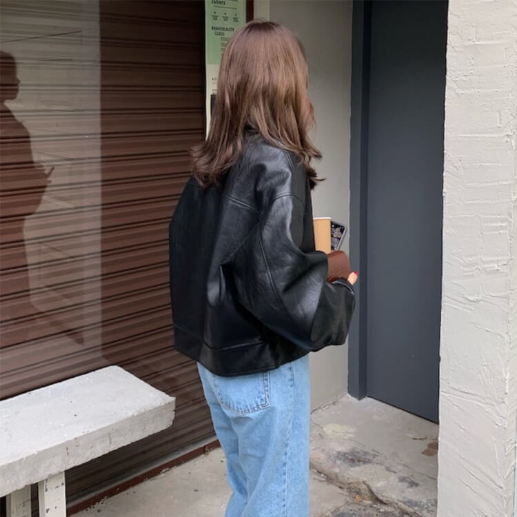 ゆったり ステンカラー フェイクレザー ジャケット コート